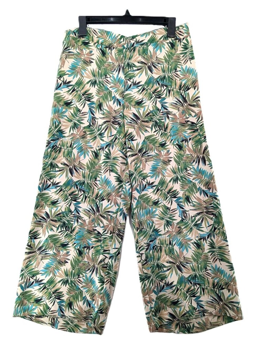J Jill Wearever Pants Womens Sz Medium Crop Wide Leg Pockets Pull-on Palm Print